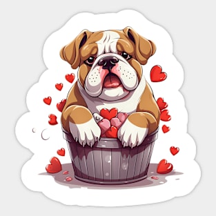 Cartoon Bulldog in Hearts Basket Sticker